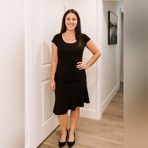 Athleta Crescendo Asymmetrical stretchdress black ruffle goth witchy size MP